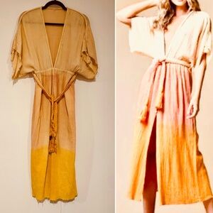 ANTHRO ✨ Z&L dip dye ombré cotton India caftan beachy maxi dress braided belt